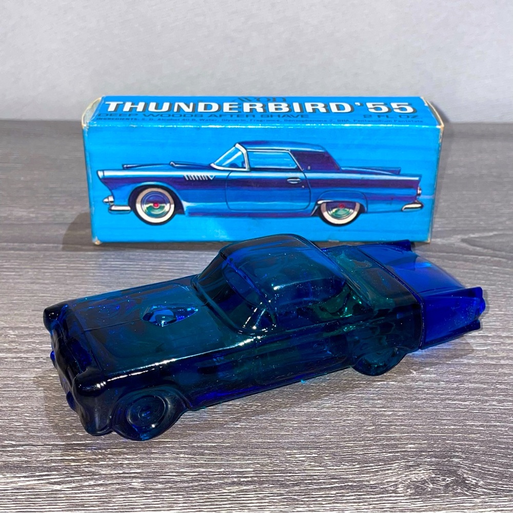 VINTAGE AVON THUNDERBIRD ‘55 Blue Deep Woods After Shave Bottle Full 2FL OZ.